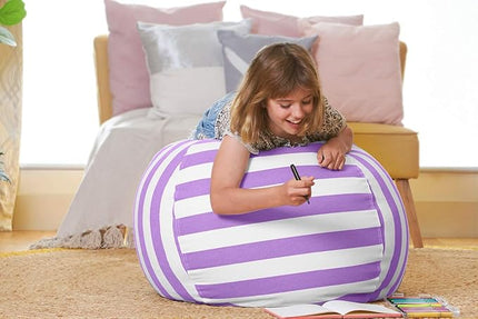 Aubliss Stuffed Animal Bean Bag Storage Chair (Purple/White Striped, Large (38'')) - LeafyLoom
