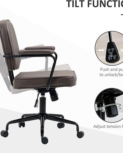 Vinsetto Home Office Chair, Microfiber Computer Desk Chair with Swivel Wheels, Adjustable Height, and Tilt Function, Light Brown - LeafyLoom