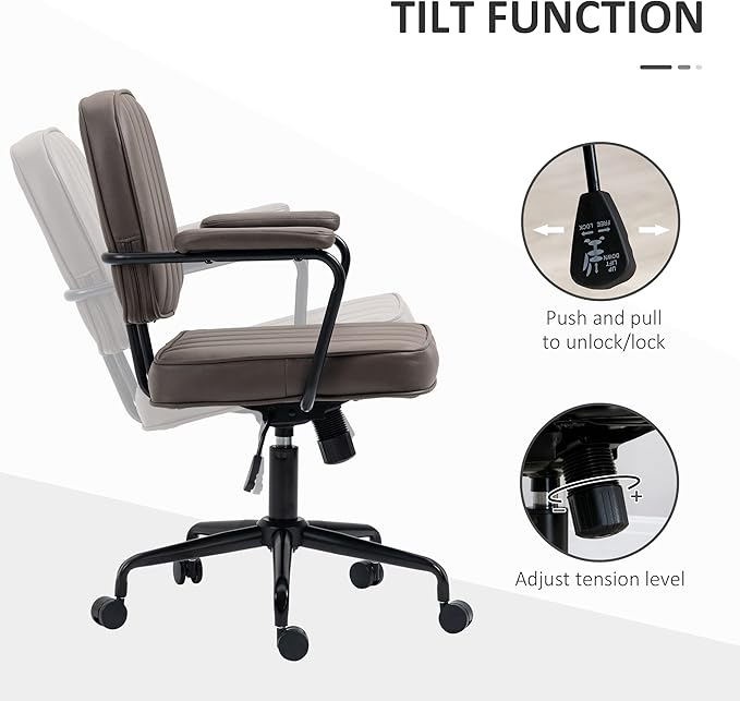 Vinsetto Home Office Chair, Microfiber Computer Desk Chair with Swivel Wheels, Adjustable Height, and Tilt Function, Light Brown - LeafyLoom