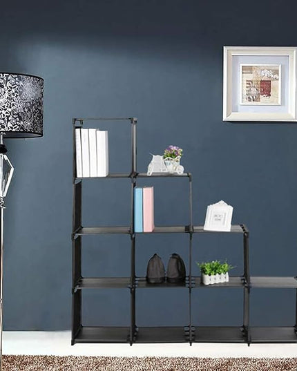 10-Cube Storage Organizer Rack, Staircase Organizer Modular Bookcase, DIY Storage Organizer Closet Shelf, Bookcase in Living Room, Bedroom for Toys and Daily Necessities, Black - LeafyLoom