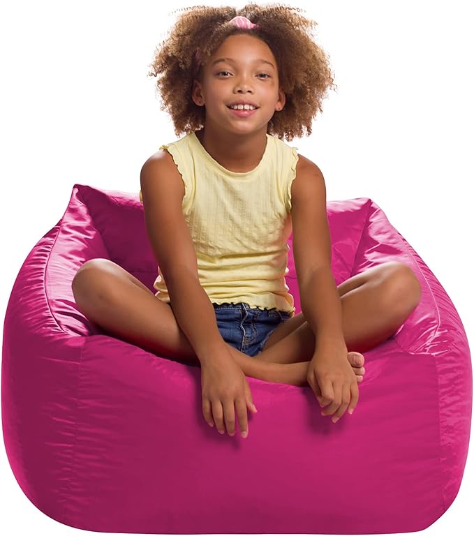 Posh Creations Structured Comfy Seat for Playrooms and Bedrooms, Large Bean Bag Chair, Coronado Chair, Pink - LeafyLoom