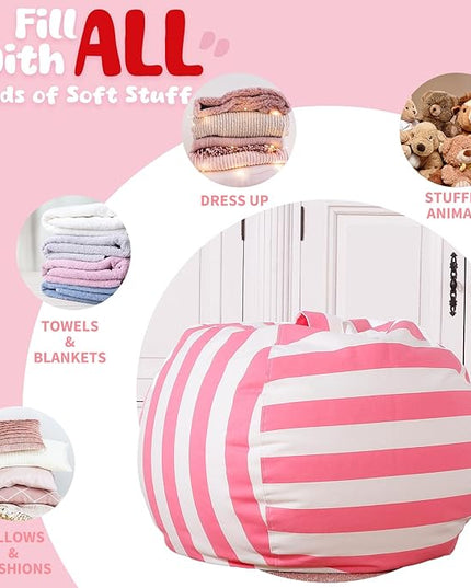 Wekapo Stuffed Animal Storage Bean Bag Chair Cover for Kids | Stuffable Zipper Beanbag for Organizing Children Plush Toys Large Premium Cotton Canvas (Pink, X-Large) - LeafyLoom