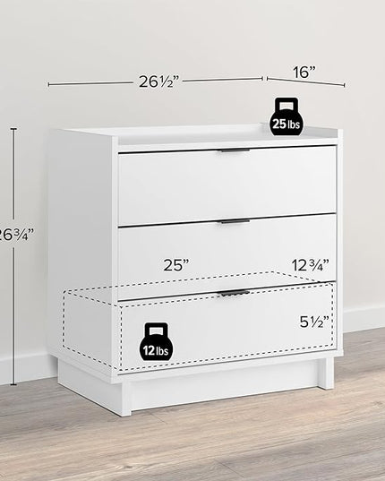 Prepac Three Nightstand, 3-Drawer, Simple White - LeafyLoom