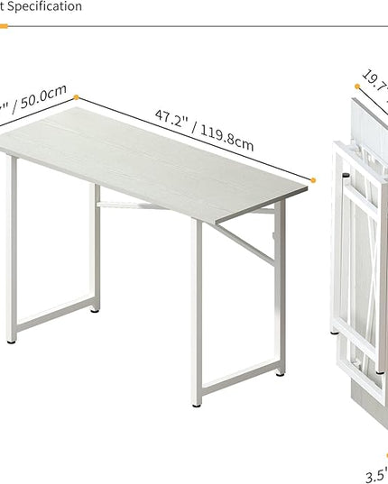 Folding Desk 47 inch No Assembly Required Home Office Table, Writing Gaming Computer Camping Desk, White - LeafyLoom