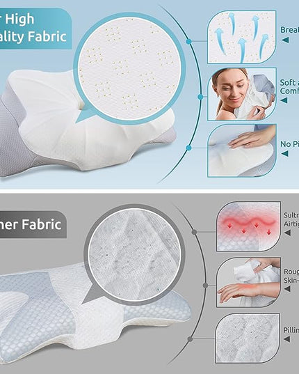 DONAMA Cervical Pillow for Neck and Shoulder,Contour Memory Foam Pillow,Ergonomic Neck Support Pillow for Side Back Stomach Sleepers with Pillowcase - LeafyLoom