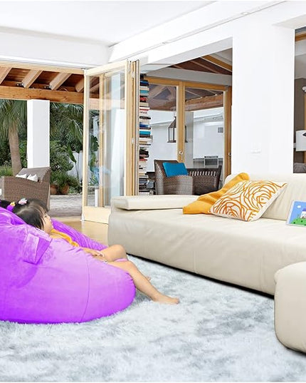 Bean Bag Chair Cover, Stuffed Animal Storage, Plush Toys Organizer Holder, Beanbag Chairs Cover for Kids Teans and Adults Super Soft and Comfortable Fabric X-Large with Handle and Zipper -Round Purple - LeafyLoom