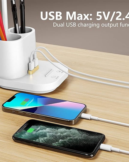 LED Desk Lamp with USB Charging Port Touch control 3 Color Modes, Stepless Dimming, Home office Desk Lamp, LED Small Desk Lamp in University Dormitory, Study Desk Lamp, Gooseneck Lamp - LeafyLoom