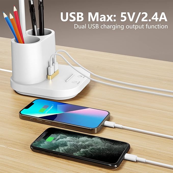 LED Desk Lamp with USB Charging Port Touch control 3 Color Modes, Stepless Dimming, Home office Desk Lamp, LED Small Desk Lamp in University Dormitory, Study Desk Lamp, Gooseneck Lamp - LeafyLoom