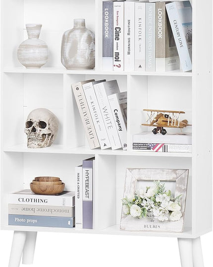 YAHARBO Pure White Bookshelf,3 Tier Book Shelf with Legs, 7 Cube Simple Bookcase,Storage Organizer Shelves Display Bookcases for Bedroom,Living Room - LeafyLoom