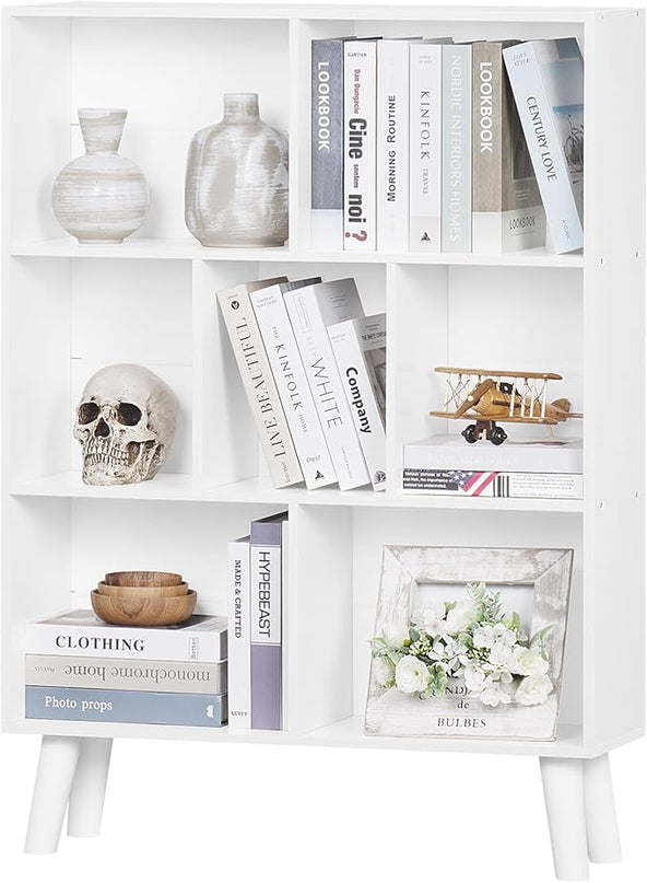 YAHARBO Pure White Bookshelf,3 Tier Book Shelf with Legs, 7 Cube Simple Bookcase,Storage Organizer Shelves Display Bookcases for Bedroom,Living Room - LeafyLoom
