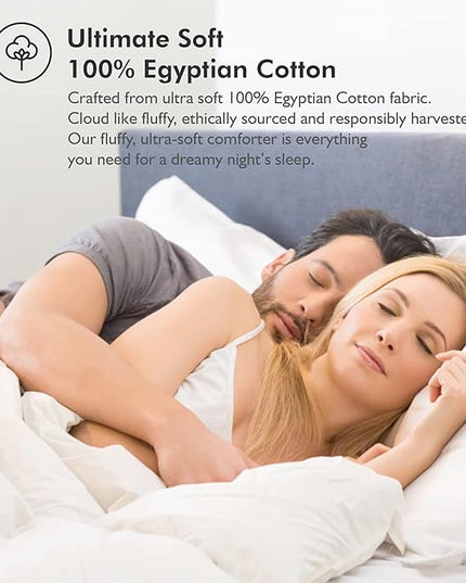 Luxurious Oversize California King 108" x 98" Size Goose Down Fiber Waterfowl Feather Fiber Comforter Duvet, 100% Egyptian Cotton Cover, 68 oz. Fill Weight, Baffle Box Design, White Solid - LeafyLoom