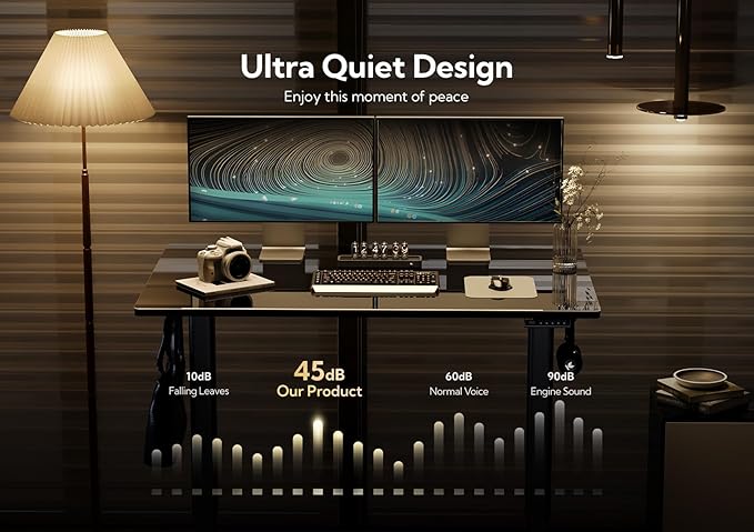 Glass Standing Desk, Small Electric Standing Desk Adjustable Height, 40 Inch Adjustable Stand Up Desk, Quick Install Home Office Computer Desk, Black - LeafyLoom