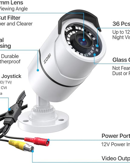 ZOSI 2MP 1080p Security Camera,4-in-1 TVI/CVI/AHD/CVBS Surveillance Bullet Camera Indoor Outdoor,Night Vision,Work for 960H,720P,1080P analog CCTV DVR ZOSI