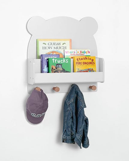 Delta Children babyGap Charlie 6-in-1 Convertible Crib + Brannan Bear Bookcase with Bins + Brannan Bear Wall Shelf with 4 Hooks, Bianca White (Bundle) - LeafyLoom