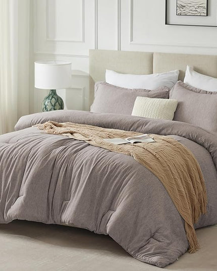 CozyLux King Size Comforter Set - 3 Pieces Linen Soft Luxury Cationic Dyeing Bedding Comforter for All Season, Breathable Lightweight Fluffy Boho Bed Sets with 1 Comforter and 2 Pillow Shams - LeafyLoom