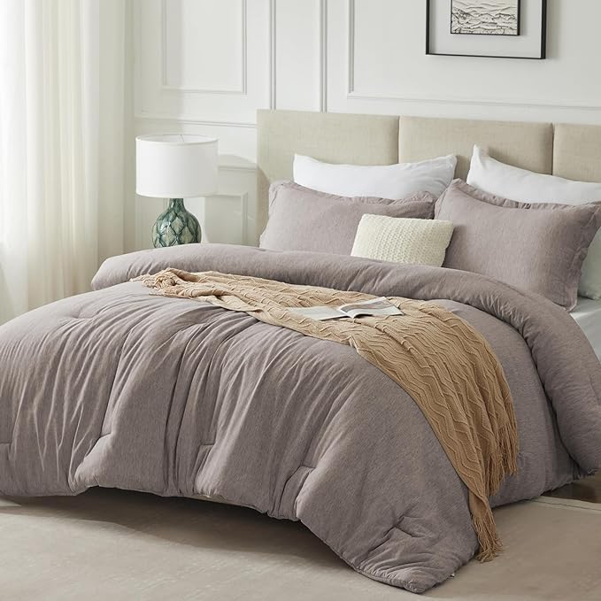 CozyLux Queen Size Comforter Set - 3 Pieces Linen Soft Luxury Cationic Dyeing Bedding Comforter for All Season, Breathable Lightweight Fluffy Boho Bed Sets with 1 Comforter and 2 Pillow Shams - LeafyLoom