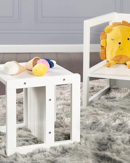 Roba: Country-Farmhouse Chair: White Wood - Chic Children’s Chair, Adjustable Seat Height, Converts Into A Table, Toddler & Kids, Ages 2+ - LeafyLoom