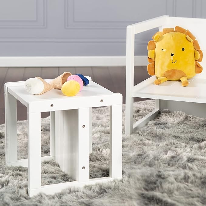 Roba: Country-Farmhouse Chair: White Wood - Chic Children’s Chair, Adjustable Seat Height, Converts Into A Table, Toddler & Kids, Ages 2+ - LeafyLoom