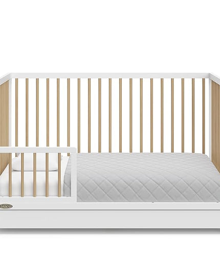 Graco Teddi 5-in-1 Convertible Crib with Drawer (White with Driftwood) – GREENGUARD Gold Certified, Crib with Drawer Combo, Full-Size Nursery Storage Drawer, Converts to Toddler Bed - LeafyLoom