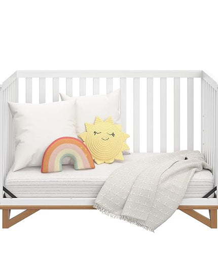 Storkcraft Santa Monica 5-in-1 Convertible Crib (White with Vintage Driftwood) – GREENGUARD Gold Certified, Modern Design, Two-Tone Baby Crib, Converts to Toddler Bed, Daybed and Full-Size Bed - LeafyLoom