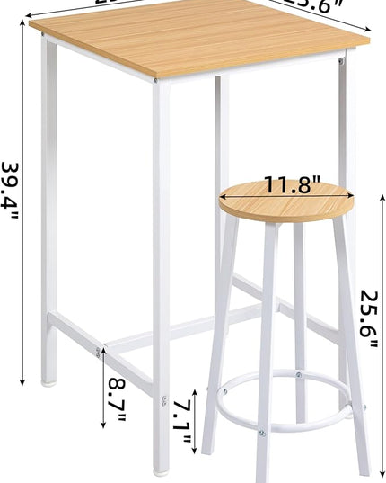 Finnhomy Bar Table Set, 23.6" Pub Table High Top Table, Square Bar Height Table, Bar Table with Stools, Kitchen Table Set for 2, Industrial Breakfast for Kitchen, Living Room, Oak Beige and White - LeafyLoom