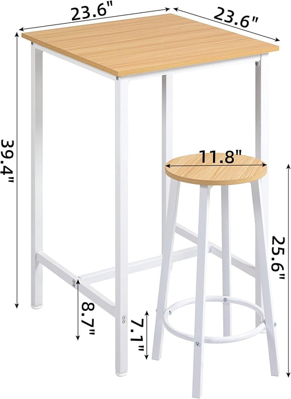 Finnhomy Bar Table Set, 23.6" Pub Table High Top Table, Square Bar Height Table, Bar Table with Stools, Kitchen Table Set for 2, Industrial Breakfast for Kitchen, Living Room, Oak Beige and White - LeafyLoom