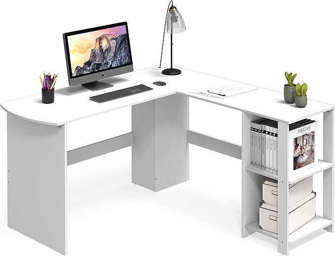 SHW L-Shaped Home Office Wood Corner Desk, White - LeafyLoom
