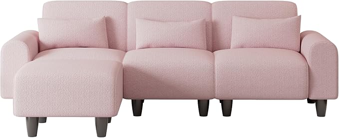 NicBex Sectional Couch Sofa with Lounge Chair Polyester Modern L Shaped Cloud Couch for Living Room Furniture Sets with Waist Pillows, Modular Sofa for Living Room, Bedroom, Apartment, 84.6" L, Pink - LeafyLoom
