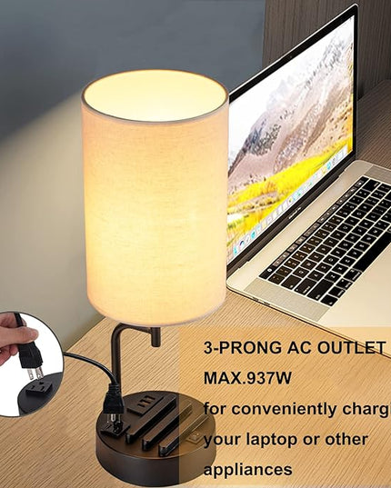 Dreamholder Table Lamp with 3 USB Charging Ports, Modern Desk Lamp with AC Outlet and Phone Stands, Perfect Bedside Lamp for Bedroom, Living Room, Office (Pack of 2), Cream - LeafyLoom