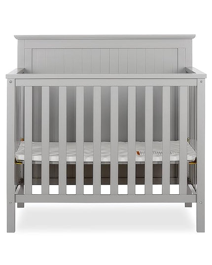 Ava 4-in-1 Convertible Mini Crib in Pebble Grey, 635-PG, Greenguard Gold Certified, Non-Toxic Finish, Comes with 1" Mattress Pad, with 3 Mattress Height Settings - LeafyLoom