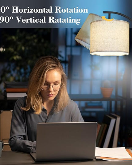 PESRAE Arc Floor Lamp with Remote Control, 9W/1000LM Stepless 3000K-6000K LED Bulb Included, Standing Lamp with Tall lamp with Adjustable Linen Lampshade for Bedroom,Living Room - LeafyLoom