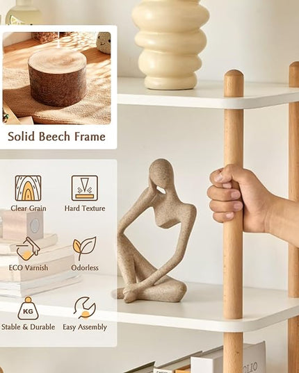 IOTXY 4-Tier Wooden Shelf Bookcase - Modern Open Bookshelf, Free Standing Storage Rack, Multifunctional Display Stand for Home and Office, White, Rectangle - LeafyLoom
