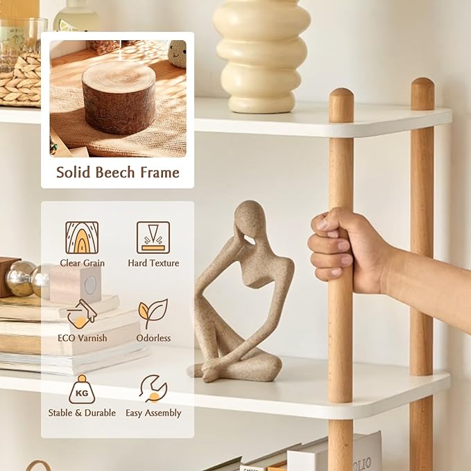 IOTXY 4-Tier Wooden Shelf Bookcase - Modern Open Bookshelf, Free Standing Storage Rack, Multifunctional Display Stand for Home and Office, White, Rectangle - LeafyLoom