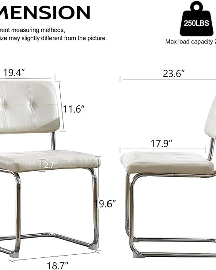 Forevich Mid Century Modern Dining Chairs Set of 2, Leather Kitchen Dining Room Side Chairs Upholstered Armless Accent Chairs with Metal Chrome Legs for Living Room, Bedroom White - LeafyLoom
