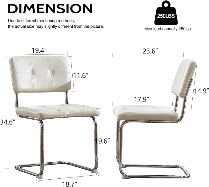 Forevich Mid Century Modern Dining Chairs Set of 2, Leather Kitchen Dining Room Side Chairs Upholstered Armless Accent Chairs with Metal Chrome Legs for Living Room, Bedroom White - LeafyLoom