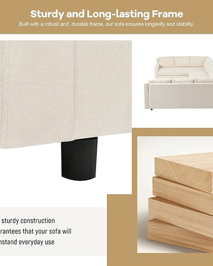 Modern U Shaped, Oversized 3 Piece Modular Sectional 6-8 Persons,Living Room Thick Seat and Back Cushions,Sofas & Couches for Apartment,Office,Gray, Beige-B - LeafyLoom