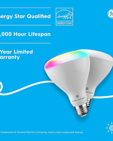 Cync GE BR30 LED Smart Light Bulbs, Indoor Floodlight Bulb, Color Changing Light Bulb, WiFi Lights, Works with Amazon Alexa and Google Assistant, 9.5 Watts (2 Pack) CYNCSmartHome