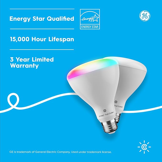 Cync GE BR30 LED Smart Light Bulbs, Indoor Floodlight Bulb, Color Changing Light Bulb, WiFi Lights, Works with Amazon Alexa and Google Assistant, 9.5 Watts (2 Pack) CYNCSmartHome