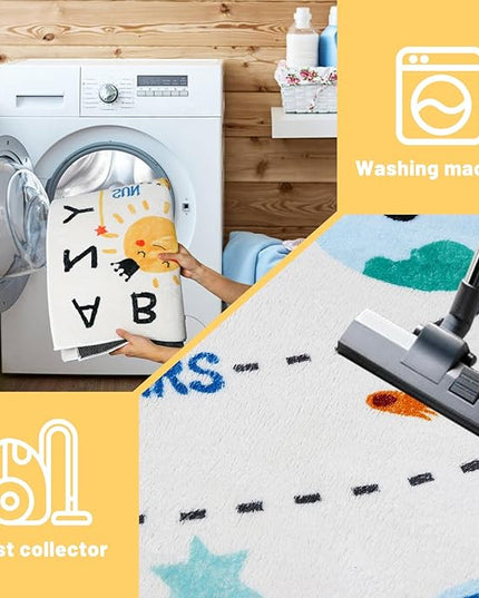 Soft ABC Kids Rug,110.2x78.7 in Washable Large Classroom Rug,Non-Slip Educational Kids Room Rug,Cute Solar System Playroom Area Rug for Classroom Playroom Bedroom Kids Room Decor - LeafyLoom