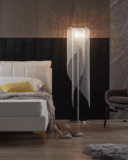 Crystal Floor Lamp, Elegant Rain Lamp, Modern Lava Lamp for Living Room, Bedroom, Girls Room, Silver Chrome - LeafyLoom