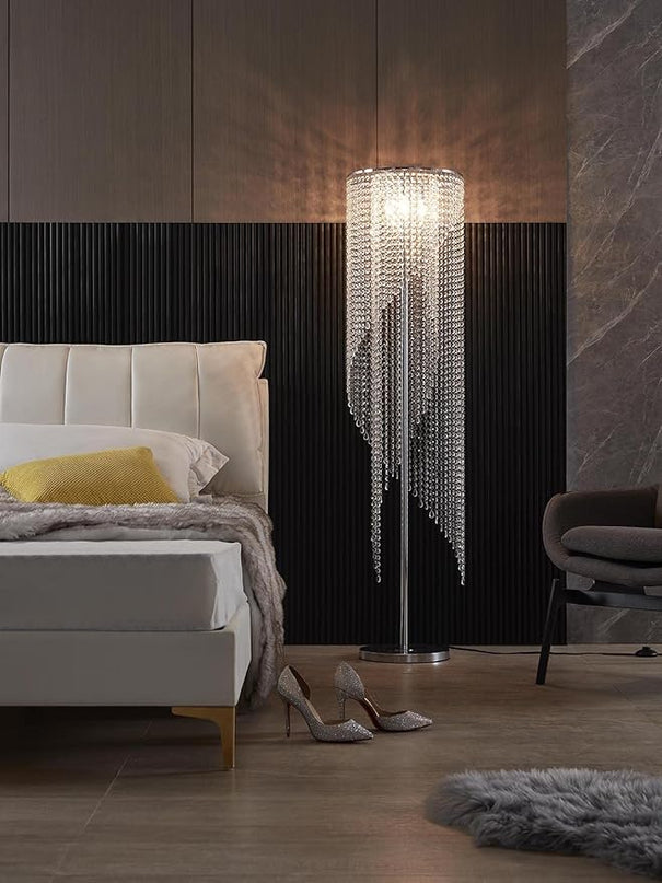Crystal Floor Lamp, Elegant Rain Lamp, Modern Lava Lamp for Living Room, Bedroom, Girls Room, Silver Chrome - LeafyLoom