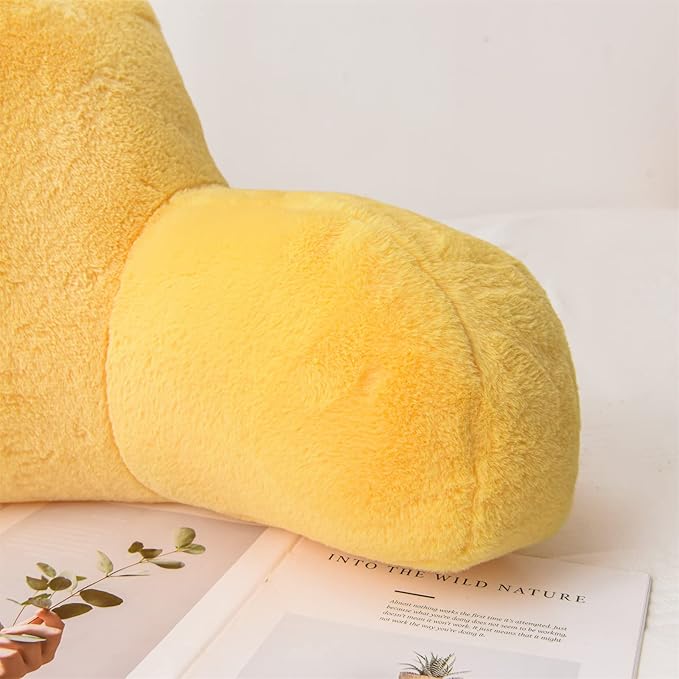 A Nice Night Faux Fur Reading Pillow Bed Wedge Large Adult Children Backrest with Arms Back Support for Sitting Up in Bed/Couch for Bedrest,Yellow - LeafyLoom