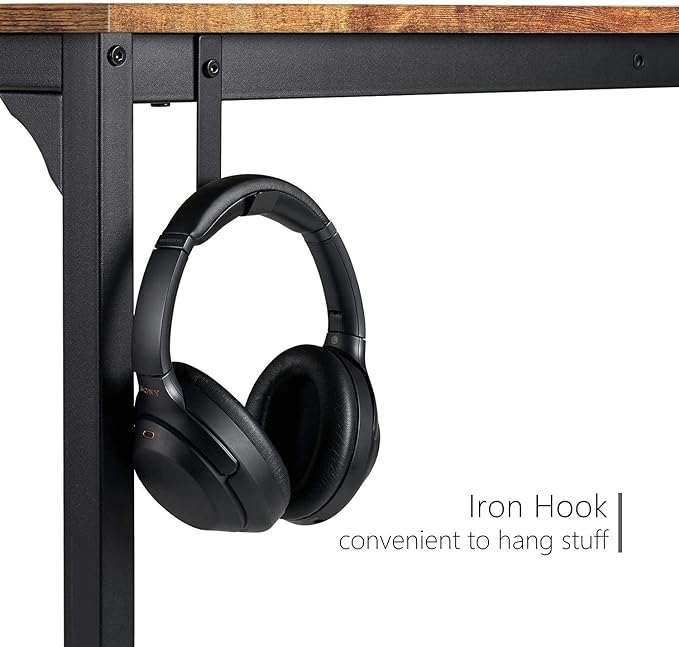 CubiCubi Study Computer Desk 47" Home Office Writing Small Desk, Modern Simple Style PC Table, Black Metal Frame, Rustic Brown - LeafyLoom
