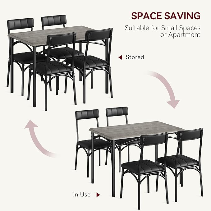 IDEALHOUSE Dining Table Set for 4, Kitchen Table and Chairs for 4, Rectangular Dining Room Table Set with 4 Upholstered Chairs, 5 Piece Kitchen Table Set for Small Space, Apartment, Retro Grey - LeafyLoom