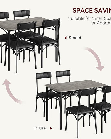 Kitchen Table and Chairs for 4, Dining Table Set for 4 with Upholstered Chairs, 5 Piece Rectangular Kitchen Table Set, Dining Room Table Set for Small Space, Apartment, Rustic Gray - LeafyLoom
