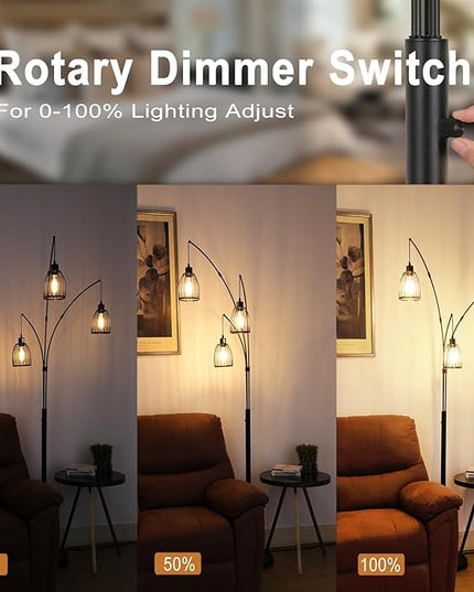 Arc Floor Lamps for Living Room,81" 3 Lights Dimmable Industry Tall Floor Lamp for Bedroom Office Dorm Room Corner Standing Lamp includes 3 Bulbs - LeafyLoom