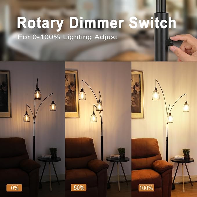 Arc Floor Lamps for Living Room,81" 3 Lights Dimmable Industry Tall Floor Lamp for Bedroom Office Dorm Room Corner Standing Lamp includes 3 Bulbs - LeafyLoom