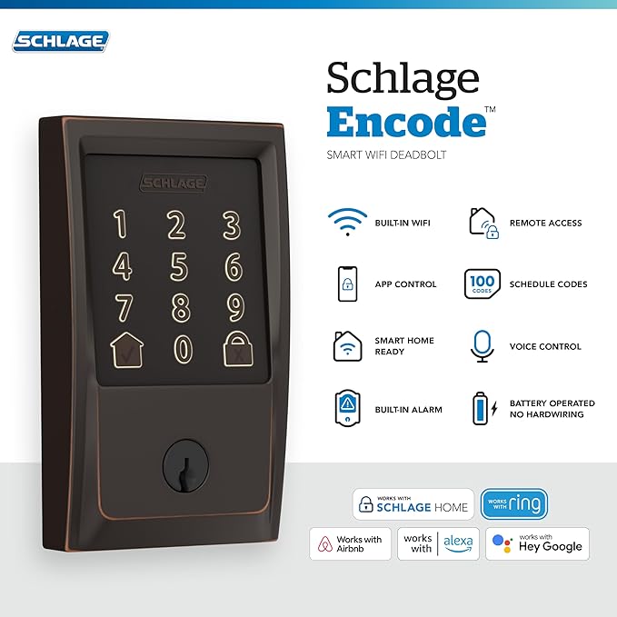 SCHLAGE BE489WB CEN 716 Encode Deadbolt Smart Lock | WiFi Touchscreen Keypad, Aged Bronze SchlageLockCompany