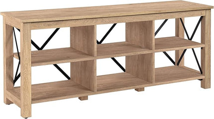 Henn&Hart Rectangular TV Stand for TV's up to 65" in White Oak, Electric Fireplace TV Stands for the Living Room - LeafyLoom