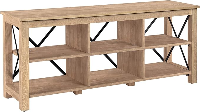 Henn&Hart Rectangular TV Stand for TV's up to 65" in White Oak, Electric Fireplace TV Stands for the Living Room - LeafyLoom